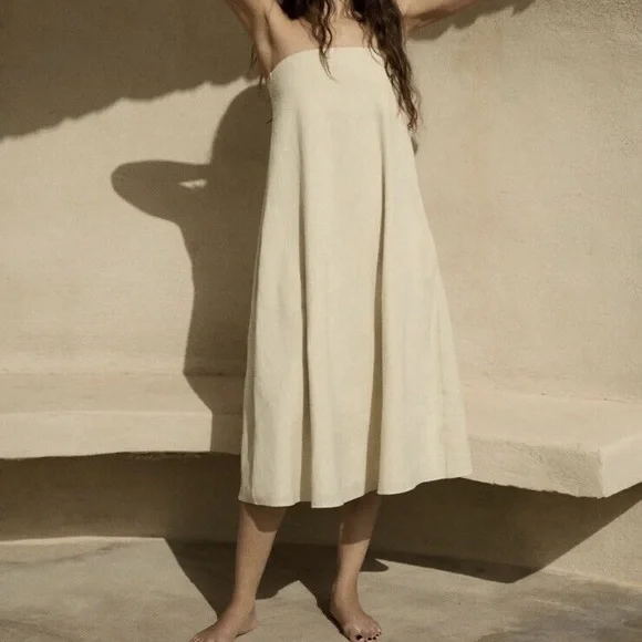 ZARA Beige Strapless Linen Dress - Picture 1 of 10